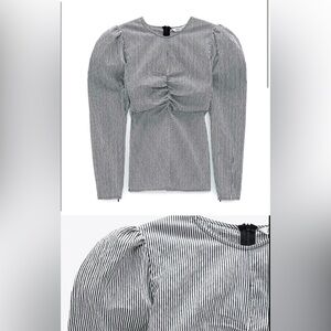 ZARA Black White Striped Poplin Blouse Top Size Small
